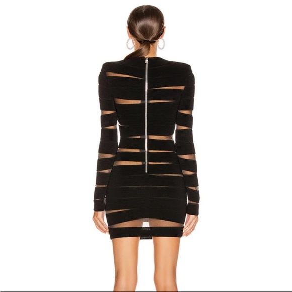 🎉New Captivating Long Sleeve Sheer Mesh Design Round Neck Slim Fit Dress - Picture 2 of 12